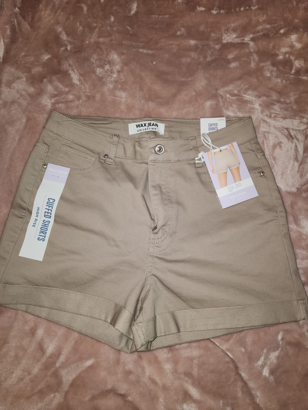 Wax Jean High-Waist Cuffed Shorts in Khaki